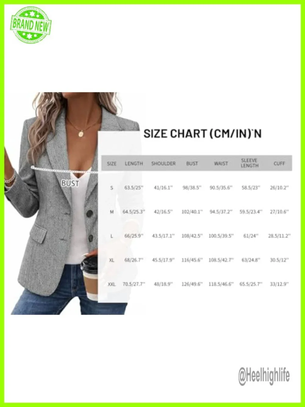 Herringbone Tweed Blazer Jacket Notched Lapel Fully Lined Work Office Coat